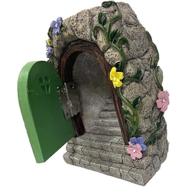 Miniature Fe Dør Harpiks Have Nisse Dør med Solcelle Lys til Mikro