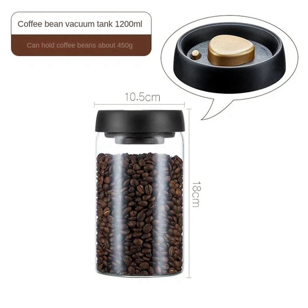Vakuumförseglad kanna Kaffebönor Glas Lufttät burk Matsäd Godis Håll förvaringsburk 1200ml