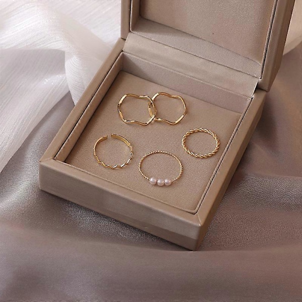 Guld Dome Ring Sæt Kvinder Flettet