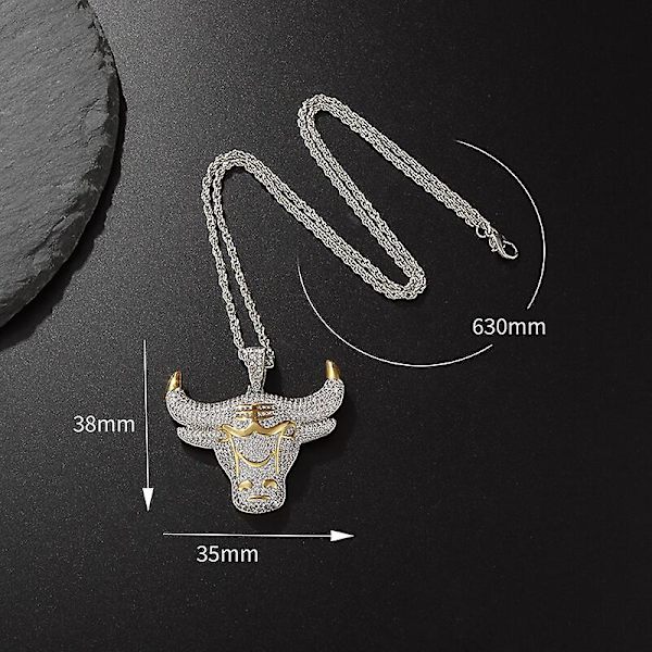 Mode Man Hip Hop Full Rhinestone Oxhuvud Hänge Halsband Glittrande Is Ut Guld Färg Halsband