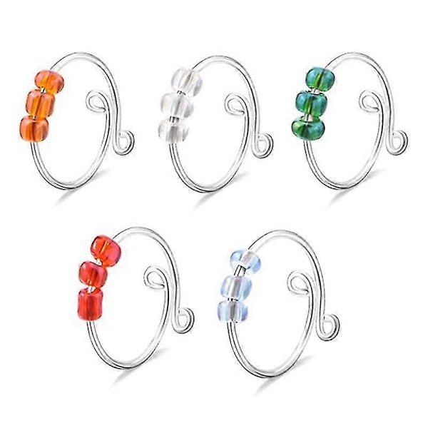 5 st Justerbara Ångestringar med Pärlor Fidget Ring Dam Snurrring