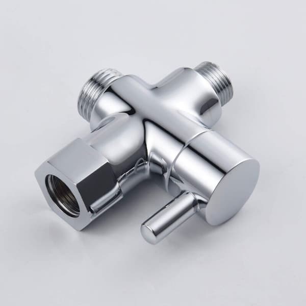Massiv mässing 3-vägsventil, 3/8\"-12/17 T-adapter, toalettavledarventil, kromfinish