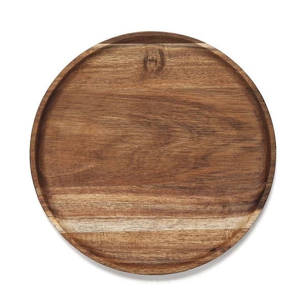 Rund trebrett, tre serveringsbrett, serveringsfat, forrett- og charcuteriebrett, brett-arrangør for