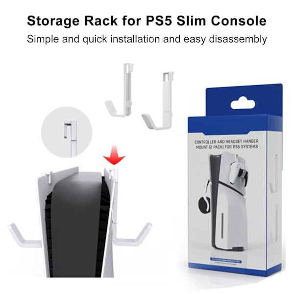 2 stk. Konsol Sidehængende Opbevaringsstativ Heavy Duty Game Controller Headset Display Organizer Hook Hanger til PS5 Slim Console