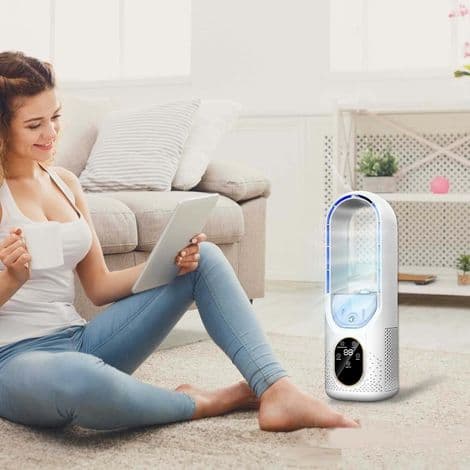 Bærbar airconditionventilator, (hvid) fordampende luftkøler, USB-aircondition med vind og 6 timere, mini-skrivebordskøleventilator til kontoret