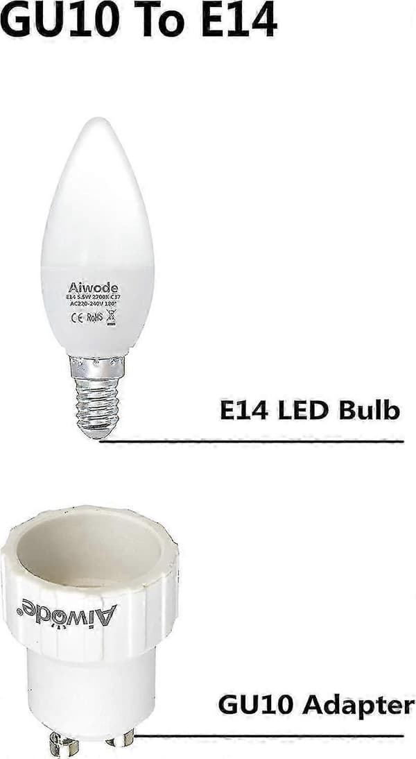 Gu10 til E14 Adapter, gu10 til E14 Pære Base Konverter Lampe, maksimal effekt 200w, 0~250v, Pakke med 5.