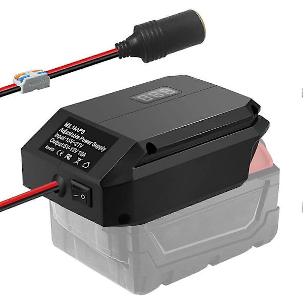 DC 18V til 12V Nedtrappingsomformer for 18V Batteri, Sigarettenneradapter, Strømhjuladapter for Bil