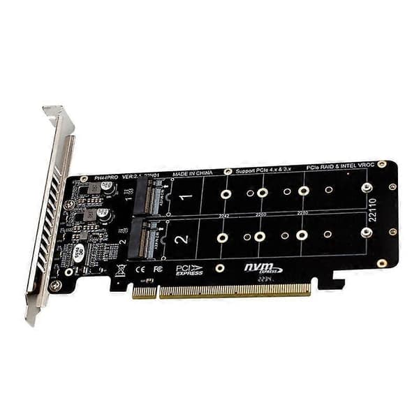 PCIE 4.0 Dubbel-Disk PCIeX16 till M.2 M-Key NVME SSD Expansionskort, Stöder 4 NVMe M.2 M Key 2280 SSD