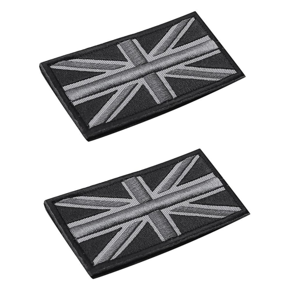 2x Fashion Union Jack Uk Flag Badge Patch Stick Baksida 10cm X 5cm Ny, (svart/grå)