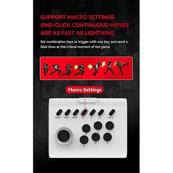 Trådløs Joystick Kontroller Arkade Kampspill Fight Stick Gaming Joystick For Ps3///switch/pc/android Hvit+svart