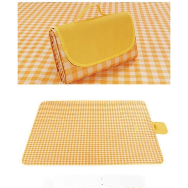 Vanntett Piknikteppe Foldbar Lett Vanntett Bærbar Utendørs Matte for Camping/Fotturer/Strand/Park/Plen Gul  78\"X57\"