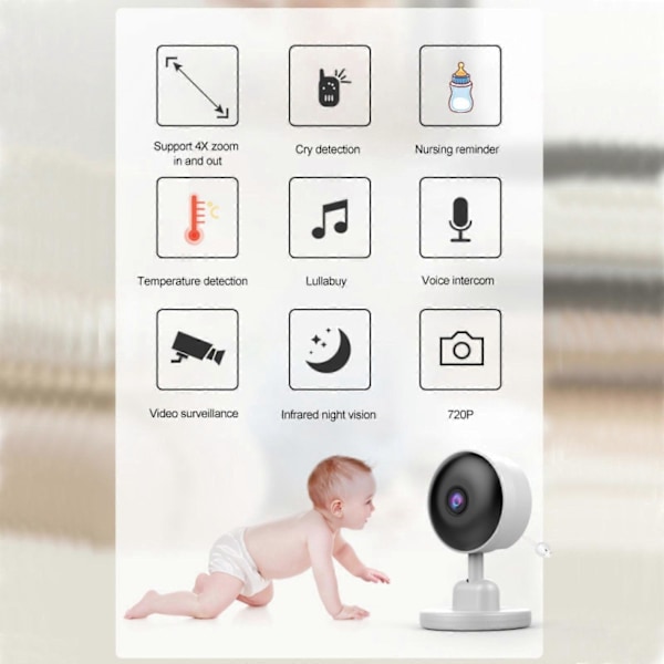Sikkerhedskamera Opgraderingsskærm, 3'' Skærm med 30-timers Batteri, Pan-Tilt-Zoom Video Babyalarm med Kamera og Lyd, Nattesyn, Vox, 2-vejs Tale