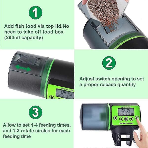 Automatisk fiskmatare med timer och LCD för akvarium