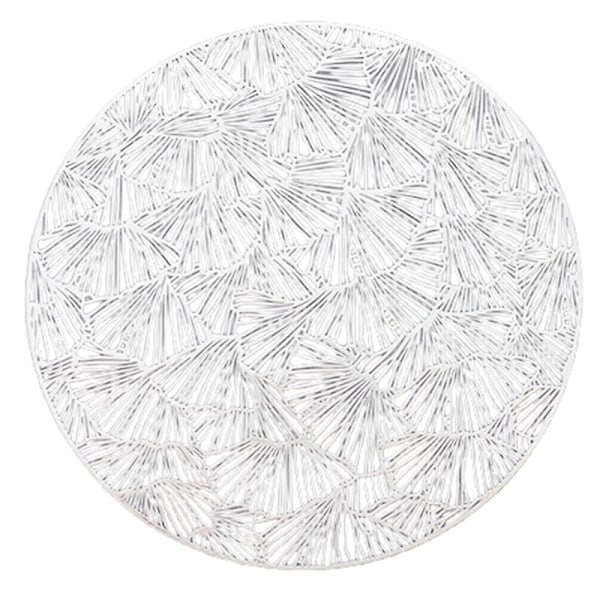 4pc Round Placemats Restaurant Hollow Pvc Decoration Meal Mat-silver