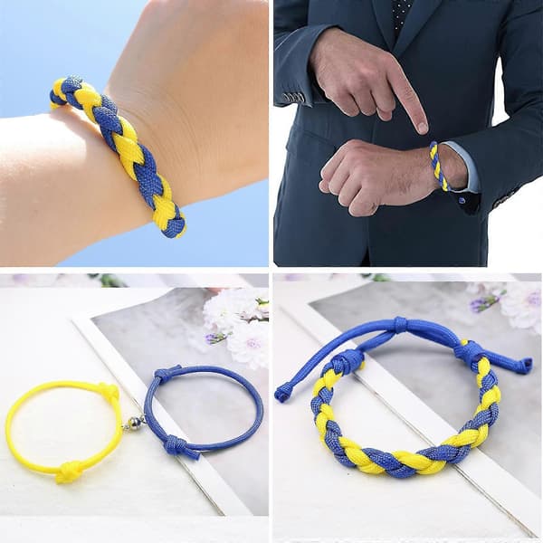 Gul Blå Magnetiskt Armband Handgjort Justerbart Rep Smycken 3-pack