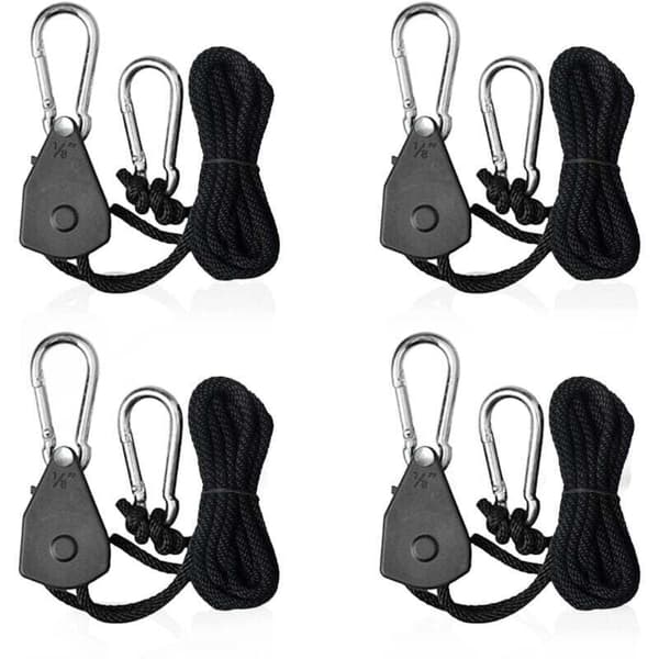 OEM – 1/8\" Justerbara Spännband – 4-pack – Maxlast 34 kg – 2,4 m Flätad Polypropylenrep – Rostfria Stålkrokar