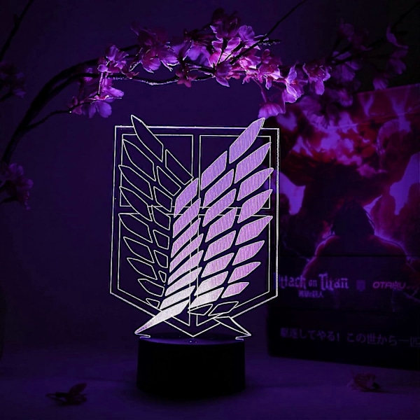 Scout-rykmentin symboli Otaku-lamppu Hyökkäys Titania vastaan Anime-lamppuhahmo Yövalo, 16-värinen RGB LED Kaukosäädin
