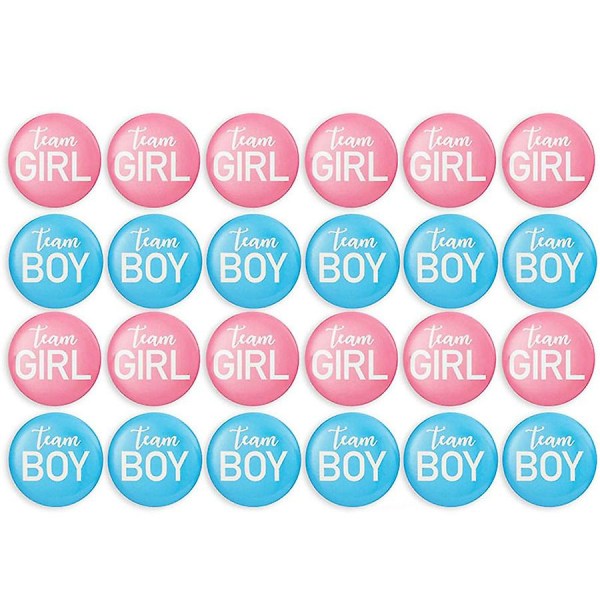 Gender Reveal Button Pin-24 kpl Pin Up -merkkitarvikkeet tytöille tai joukkuepojille, baby shower