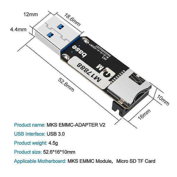 For MKS EMMC-ADAPTER V2 USB 3.0 Kortleser for MKS EMMC Modul Micro-SD TF Kort MKS Pi MKS SKIPR