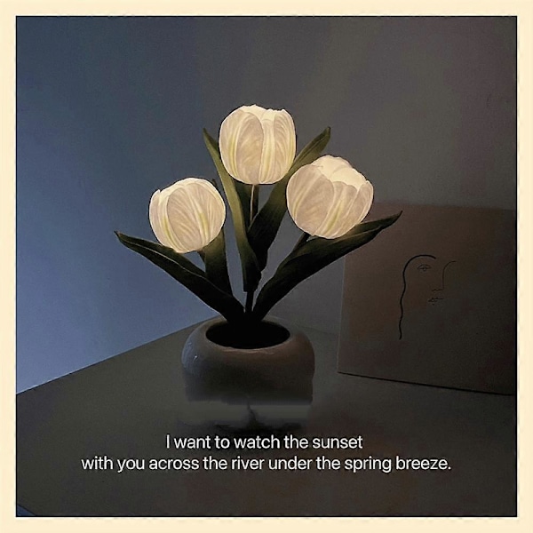 LED Tulip Nattlampe, Luksuriøs LED Nattlampe med Kreativt Tulipmønster, Mykt Lys og Materialer av Høy Kvalitet, Ideell for Soverom, Studierom/Stue