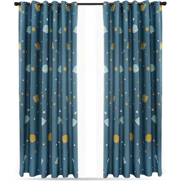 Pieces Blue Planet Gardiner, Mørklægningsgardiner Børnegardiner, Polyester Mørklægningsgardiner Tegneserie Blå Planeter Soveværelsesgardiner Til Soveværelse, Børneværelse