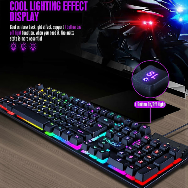 2020 Tf200 Regnbågsbakgrundsbelyst Ergonomiskt USB-gamingtangentbord för PC Laptop