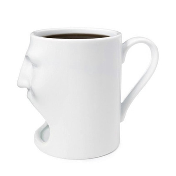 Snygg Keramik Kaffeekopp med Kekshållare Kreativ Ansiktsform Vattenkopp för Hem Kontor