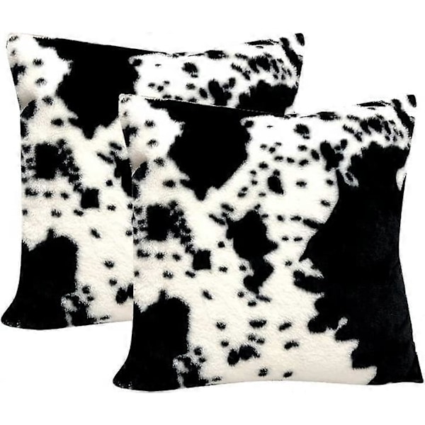 Koristeelliset koristetyynynpäälliset 45x45 cm, 2 kpl, pehmeät ja mukavat fleece-koristetyynynpäälliset sohvalle, sängylle, maatilalle, eläimen nahka, mustavalkoinen painatus