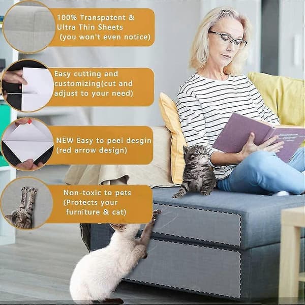 Klorebeskyttelse Sofa Katt - Pakke med 6, Transparent, 45 cm x 20 cm