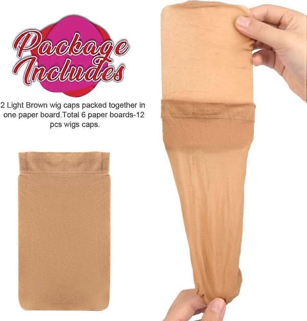 12 stk. Lysebrune Elastiske Stretch Nylon Parykkhetter - Unisex Domehette med Lukket Ende