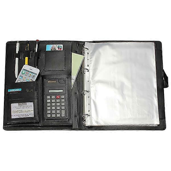Sort A4 Executive Konferencemappe Portfolio PU Læder Dokumentorganiser