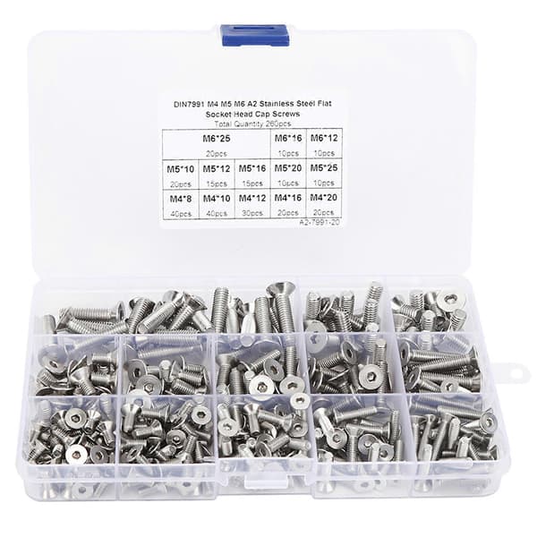 260 stk. Flat Skruesett M4/M5/M6 Hex Socket Rustfritt Stål 304 for Elektronikkindustri YEMAA