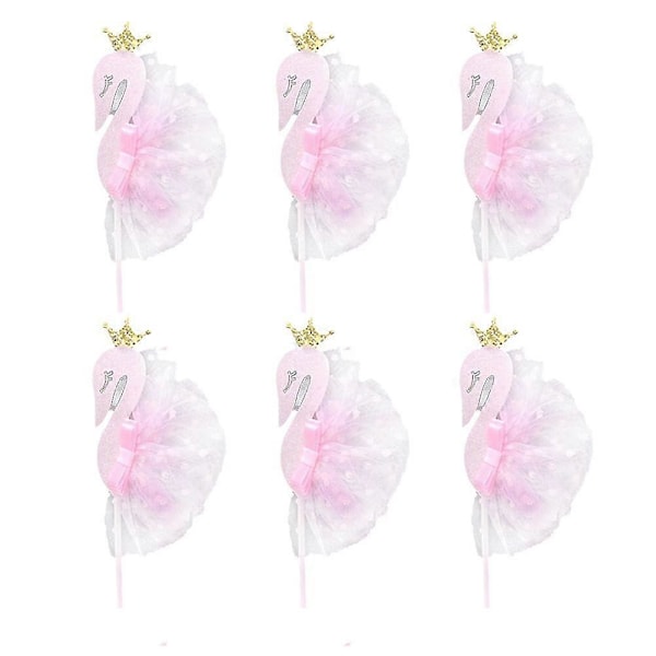 6 stk. Mesh Gaze Svane Sløjfe Krone Kage Toppers Cupcake Muffin Mad Frugt Picks Fest Favoriserer Dekoration (svane Gaze Rose Rød)