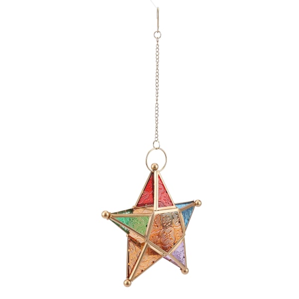 Flerfarget Glass Star Votive Telys Lysestake Hengende Belysning Lanterne Bryllup Bursdag Par