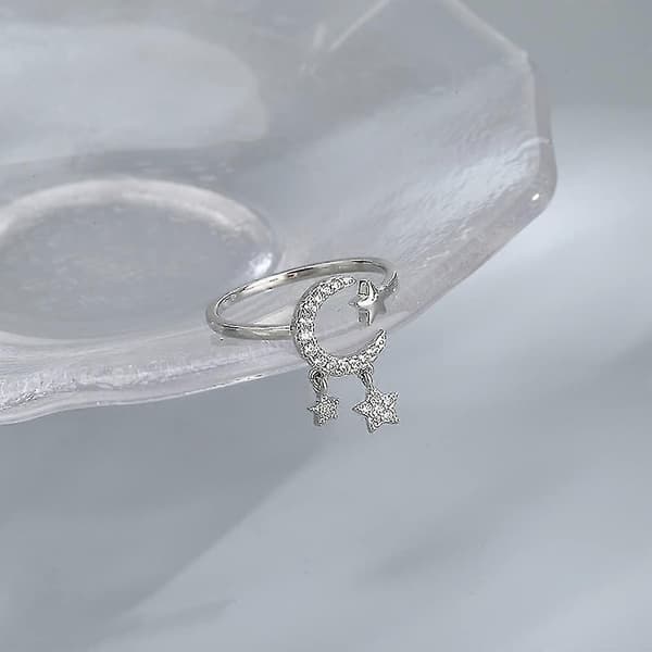 2 stk. Halvmåne Stjerne Åbne Ringe Til Kvinder Cubic Zirconia Dingle Kvast Justerbar Stacking Statement Knuckle Finger Ring Gave Mode Smykker Gi