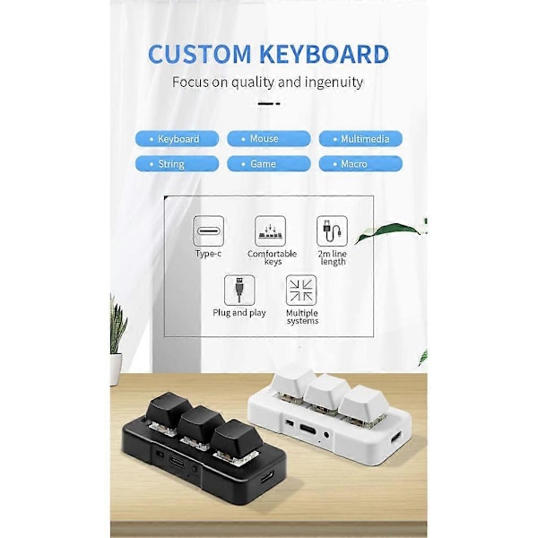 MK321G 3-knappars Mini Anpassat Mekaniskt Tangentbord Blå Switch USB & 2.4G Trådlöst Dubbelläge för OSU Ga