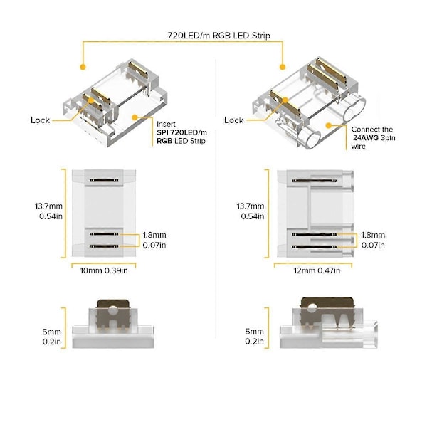 24 stk. 3-pins 12 mm parent Dekselkoblingssett for COB RGBIC LED-stripe parent Gapless Connec