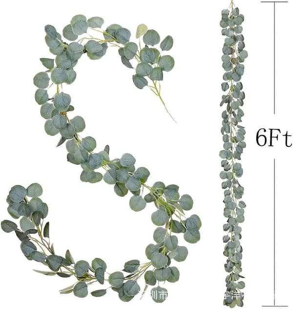 Kunstig Eukalyptus Girlander Grønt Krans Falske Eukalyptusranker, blomsterdekorasjon
