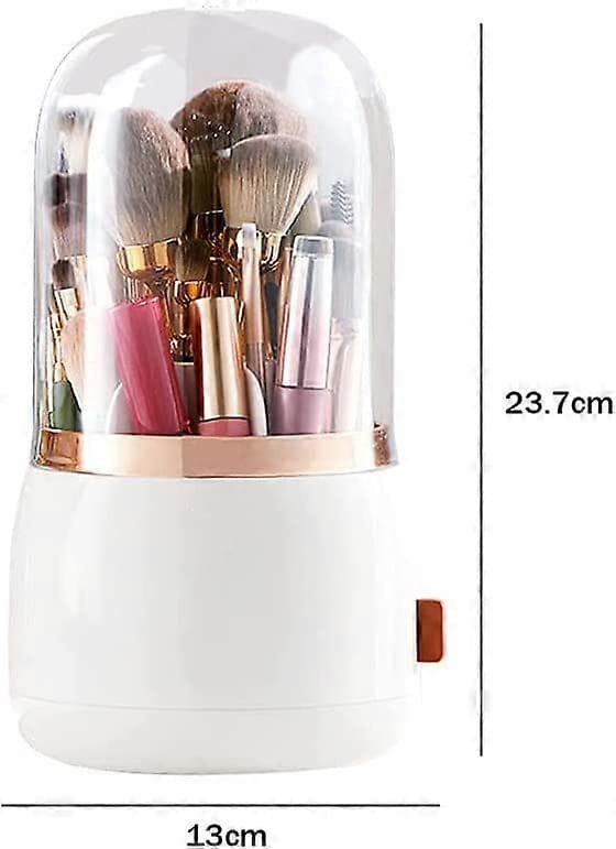 Makeupbørsteholder, 360 roterende opbevaringsbeholder til makeupbørster, makeuporganisator til makeupbørster, læbestift White