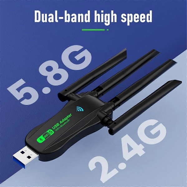 Nytt USB Nettverkskort 1300M Bluetooth 5.0 2-i-1 Datamaskin 2.4G 5GHZ Trådløs WiFi Mottaker 2.4G Dobbel
