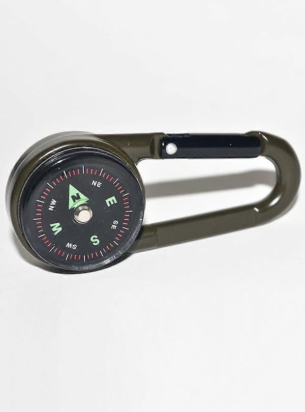 Karabinkompass + Kompass + Termometer, Multifunksjonell bærbar metallkompass for fotturer/reiser