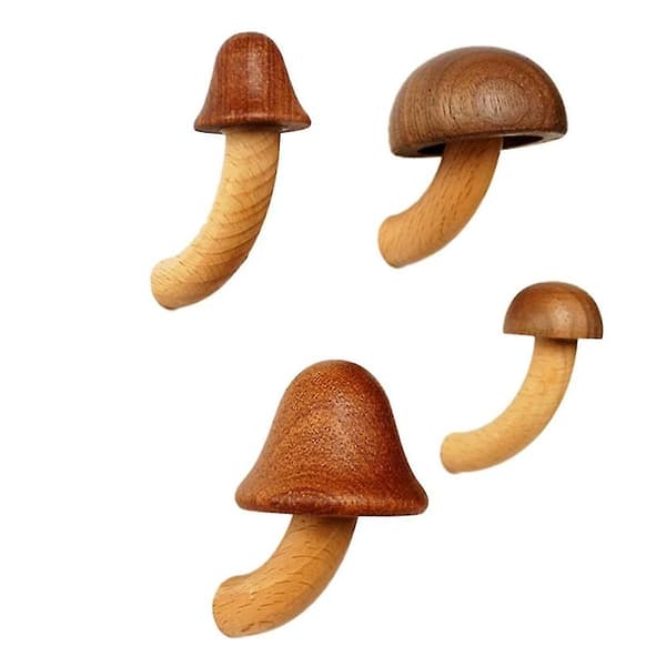 4 st Trä Svamp Kylskåpsmagnet Hem Kök Kylskåpsmagnet 3d Massivt Trä Magnet Hantverk Ornament