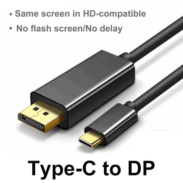 1,8 m Type-C - DP/HDMI-yhteensopiva kaapeli, tukee 4K@60Hz korkeaa resoluutiota, musta PVC USB 3.1 DisplayPort-muuntimen sovitinkaapeli tietokoneen lisävaruste
