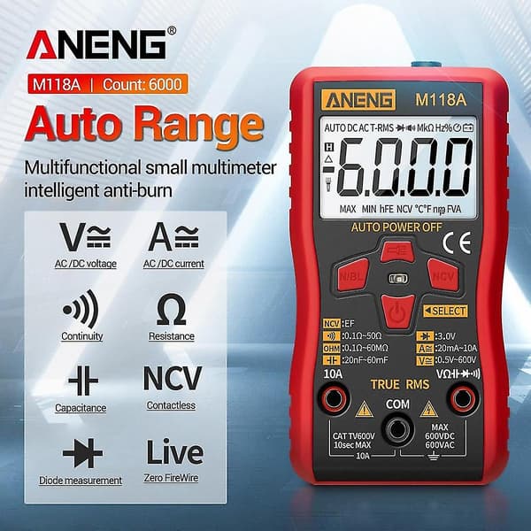 M118a Mini Digital Multimeter Tålig Automatisk True Tester 6000 Räknare Auto-intervall Ac/dc Transis
