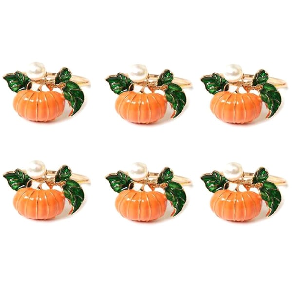 6st Halloween Thanksgiving Pumpkin Servettring Modell Set Bord Servettknapp Skördtema Namn