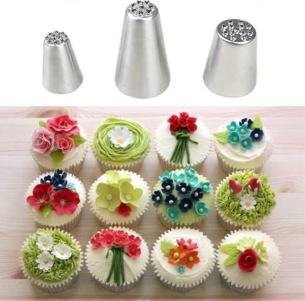 3 st Gräs Spritstyllar Set, Rostfria Bakverktyg, Tårtdekoreringstips Spritstyllar DIY Bakverktyg
