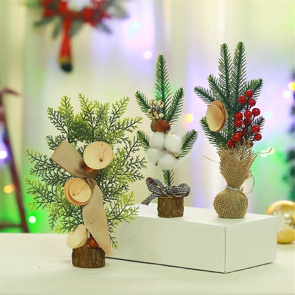 Mini juletræ Levende dekorationer Bærbar kunstig miniature juletræ til jul Eller
