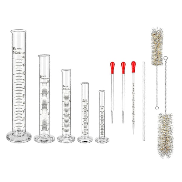 Glasmätsylindrar Set, Premium Borosilikatcylindrar Kit Med 3 Pipetter + 2 Borstar