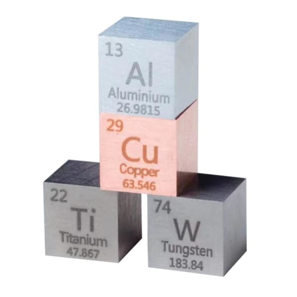 Element-kub Set-10 mm Element-kuber Aluminium Titan Koppar Tungsten Metalltärningar För Elements Perio