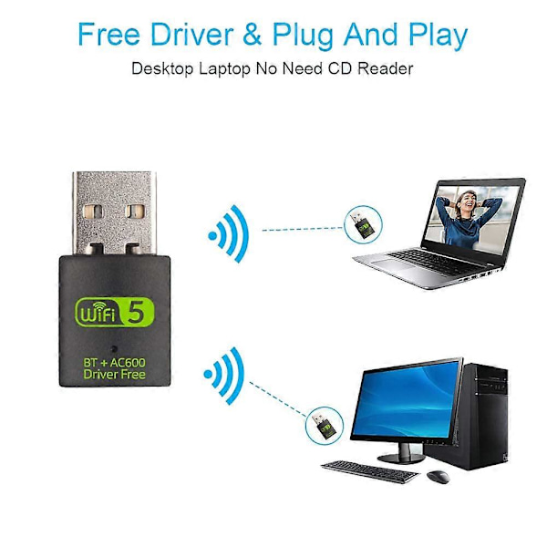 USB WiFi Bluetooth Adapter, 600Mbps Dual Band Trådløs Nettverk Ekstern Mottaker, WiFi Dongle for PC
